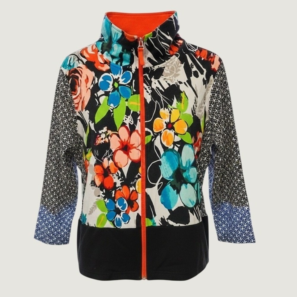 Onque Casuals Floral Geometric Mixed Print Full Zip Jacket XL Multicolor